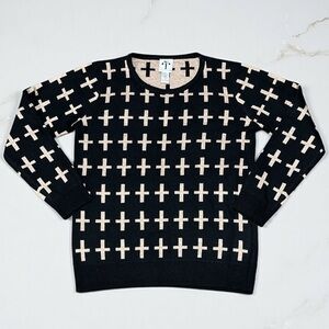 Rain & Rose Black Tan + Sign Angora Blend Sweater Women’s Medium